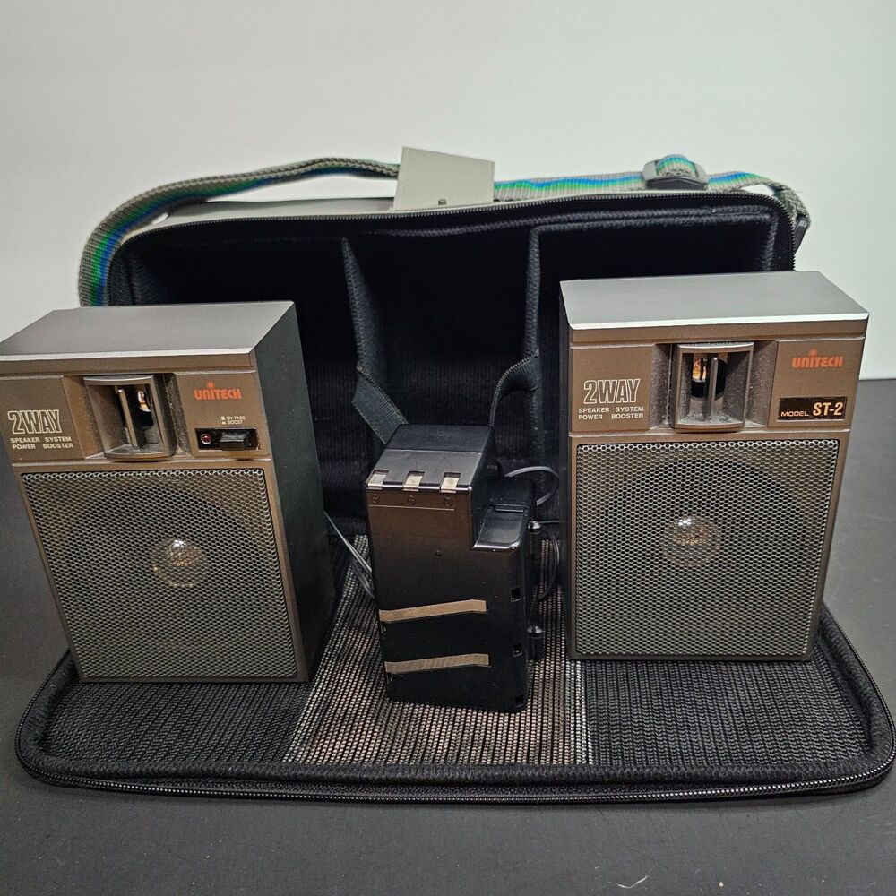 Vintage Unitech ST-2 Portable 2-Way Speaker System Carrying Case Tested Working